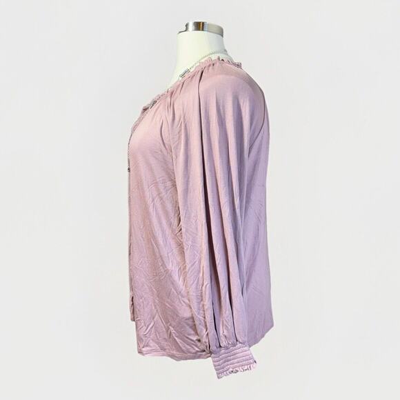 Cable & Gauge Tunic Woman’s Size 1X Crochet Front Keyhole Tie Neck Mauve Boho - Picture 2 of 8